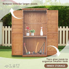 Outdoor Storage Cabinet, Wood Garden Shed, Pool Storage Shed with Lockable Door, Waterproof Roof and 2 Removable Shelves, Vertical Outside Storage Shed for Patio, Backyard and Lawn, Oak Brown