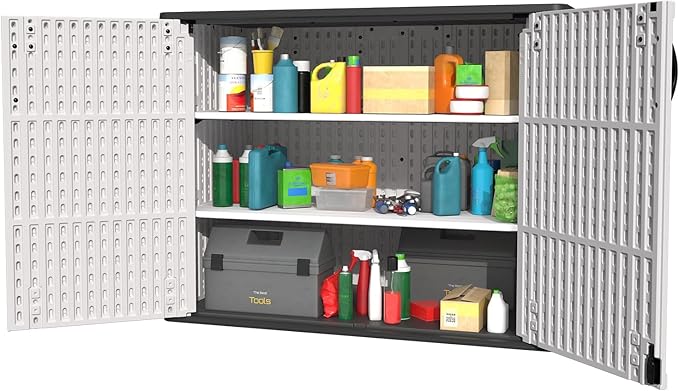 Patiowell 26 Cu.ft Plastic Outdoor Storage Cabinet, Lockable Waterproof Horizotal Storage Shed, Tool Box for Patio, Garden Tools, Garbage Cans, Pool Supplies, Easy Assembly, White(Not Include Shelves)