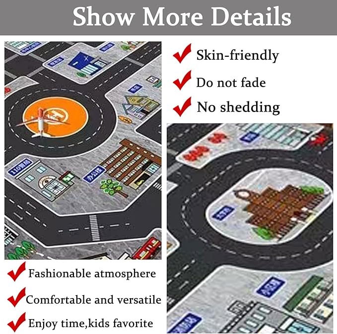 Kids Rug Play Mat Great for Playing with Cars and Toys,Educational Kid Road and Traffic City Life Carpet,Children Baby Fun Throw Rug for Bedroom Play Room,47X63Inch/120X160CM