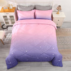 Wowelife Glitter Comforter Set Pink Queen 5 Pieces Galaxy Bedding Set Purple Kids Bedding Set Rainbow Bed in a Bag for Boys and Girls with Comforter, Flat Sheet, Fitted Sheet and 2 Pillowcases