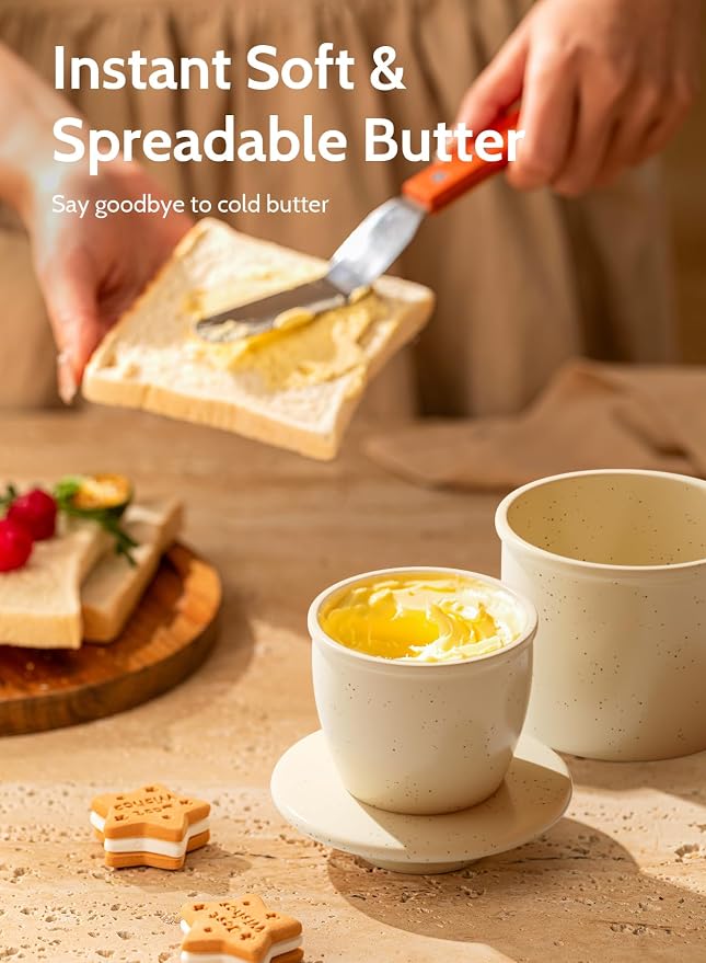 Sweese French Butter Dish - Butter Crock for Counter with Water Line for Fresh Spreadable Butter - French Butter Keeper with Lid - Housewarming Gift For The One Who Has It All - Neutral