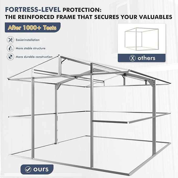 Metal Shed 10x12x7 FT, Sheds Outdoor Storage with Reinforcement, Natural Lighting Tool Sheds with Translucent Roof Panels, Windows, and Lockable Doors, Ideal for Garden, Backyard, and Patio