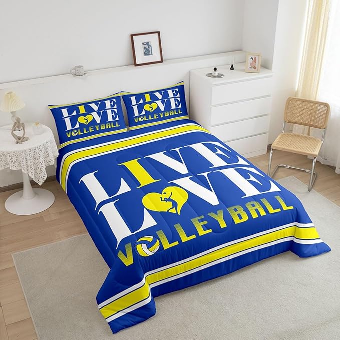 Feelyou Kids Volleyball Comforter Set Queen Size Sports Game Bedding Set for Boys Girls Teens Bedroom Decor Volleyball Player Comforter Women Men Sports Theme Duvet Set with 2 Pillow Case