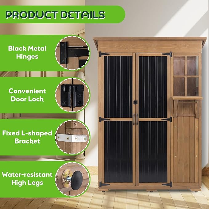 51" L Outdoor Storage Cabinet Waterproof with Shelves, Outside Storage Shed Backyard Tall Cabinet with Fold-Out Table for Patio, Garage, Garden, Pool Accessories Storage