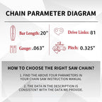 E & S 3 Pack 20 Inch Chainsaw Chain .325" Pitch .063" Gauge 81 Drive Links Semi-Chisel Chain Saw Chains for Husqvarna, Poulan, Craftsman, Greenworks and More Chainsaw Brands