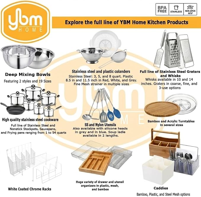 YBM HOME Heavy Duty Professional Stainless Steel Mixing Bowl – Commercial Grade Deep Prep & Serving Bowl for Baking, Cooking, Dough Mixing & Food Prep, Dishwasher Safe, 3 Quarts