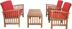 SAFAVIEH Outdoor Collection Rocklin Natural/ Red Cushion 4-Piece Conversation Patio Set
