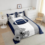 Feelyou Kids Football Comforter Set Full Size Rugby Sports Bedding Set for Boys Teens Decor Soccer Ball Game Comforter American Football Grey Blue Duvet Set Quilt 3Pcs Boys