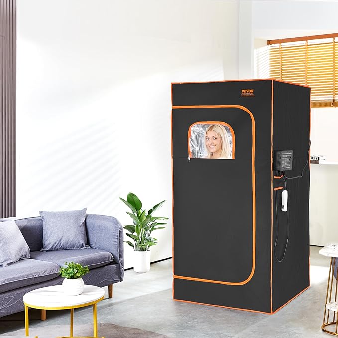 VEVOR Infrared Portable Sauna Tent, 1400W Personal Sauna Kit for Home Spa Heated Body Therapy, Time & Temperature Remote Control with Chair & Floor Mat, Black, 2.9’x 2.9’x 5.8’