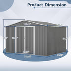 10X8 FT Outdoor Storage Shed, All Weather Metal Sheds withLockable Doors, Tool Shed for Garden, Patio, Backyard, Lawn, Grey