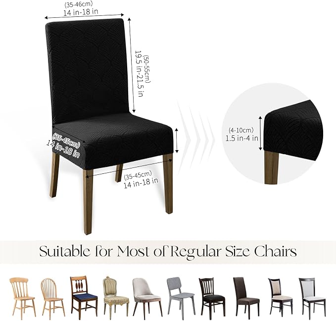 MOSAYT 100% Waterproof Dining Room Chair Covers Set of 4, Super Fit Stretch Jacquard Parson Chairs Slipcovers Removable Washable Chair Seat Protectors for Home, Kitchen, Banquet (Black)