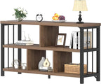 IBF 5 Cube Storage Organizer, Industrial Low Horizontal Bookshelf, Modern Wide Wood and Metal Bookcase with Book Storage, Short Open Cubby Book Shelf for Office Bedroom Living Room, Rustic Oak, 47 in