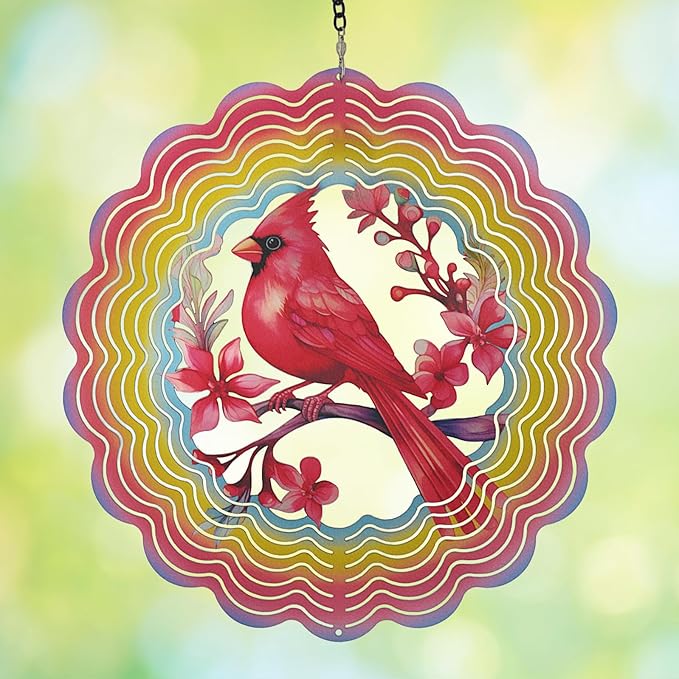 Wind Spinners Outdoor Cardinal Bird - Birthday Gifts for Women Mom Grandma, Hanging Wind Sculptures 12 inch 3D Wind Spinner for Garden Decor for Outside, Garden, Patio, Yard, Outdoor