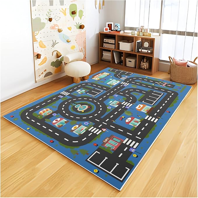 Analog ABC Kids Rug Playroom Car Rug Play Mat City Life Road Rug for Cars Fun City Map for Carpet for Bedroom Boys (39 * 59 inches, Hope City)
