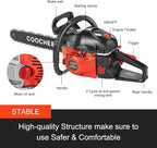 COOCHEER 62CC Gas Chainsaw 20 Inch 2-Cycle Gas Powered Chain Saws 3.5 HP Power Chain Saw Cordless Gasoline Powered Chainsaw with 2 Chains for Tree Wood Cutting