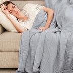 EMME Cotton Muslin Blanket King Size - Soft, Breathable Layering Blanket, 108"x90", Lightweight Gauze, All Season, Light Grey