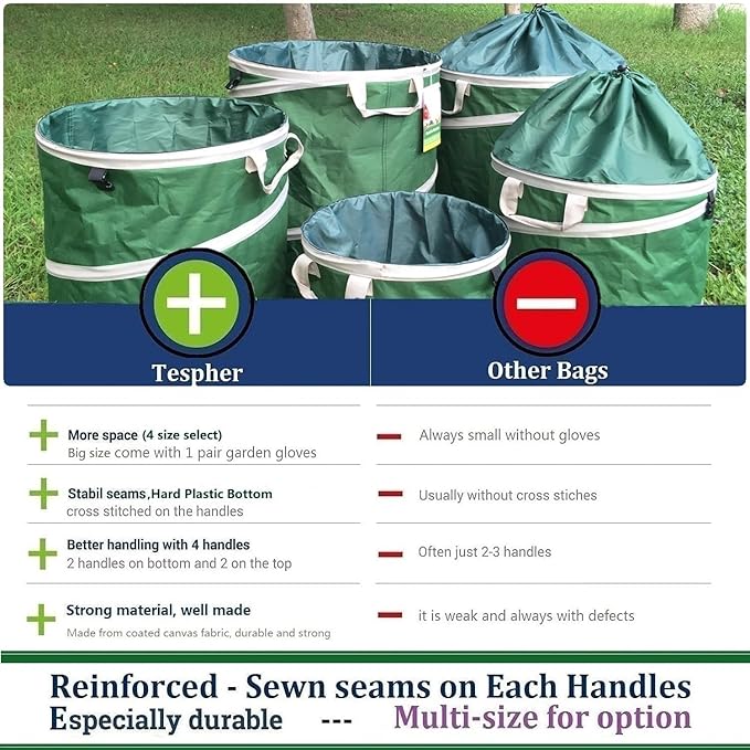 2-Pack 32 Gallon Collapsible Trash Can (19x25 in) Solid Bottom for Yard Waste Bag,Yard Debris Bag,Pop-Up Trash Can,Recycling Bin,Camping Waste Bin,Laundry Hamper,Lawn Grass,Garden Weeds Bags,Leaf Bags