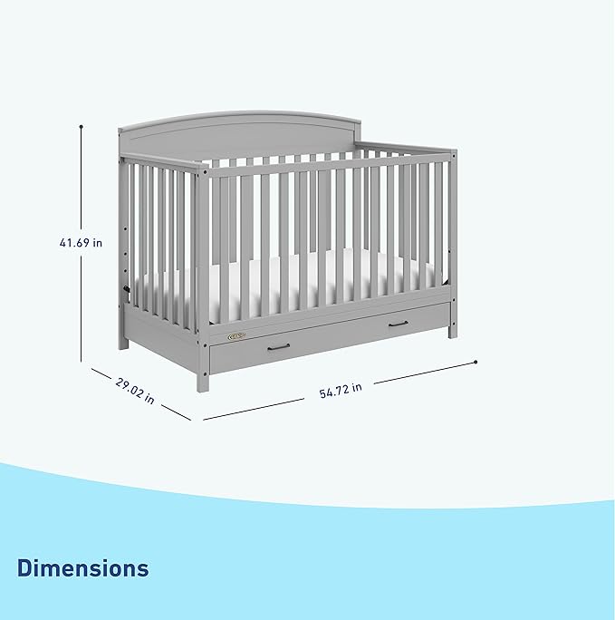 Graco Benton 5-in-1 Convertible Crib with Drawer (Pebble Gray) -Converts from Baby Crib to Toddler Bed, Daybed and Full-Size Bed,Fits Standard Full-Size Crib Mattress, Adjustable Mattress Support Base