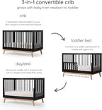 dadada Baby Soho 3-in-1 Convertible Crib to Toddler Bed – Wooden Crib Made in Italy, GREENGUARD Gold Certified Small Baby Crib – Baby-Safe Finish, Modern Design (Black/Natural)