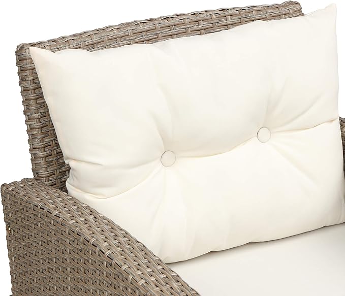 4-Piece Outdoor Rattan Sofa Sets, Patio Furniture Conversation Sectional Couch with Chaise Lounge, Single Sofachair, Seat Cushions and Glass Table, for Garden Backyard Deck, Onesize, Beige