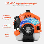 VEVOR String Trimmer, 25.2CC 2-Stroke, Gas Powered Weed Wacker, 16.9" Cordless Grass Trimmer, Multi-Functional Lawn Edger with Shoulder Strap & 3T Blade, Weed Eater for Quick Grass Cleaning