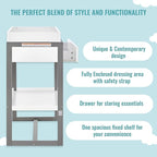 av2023-Dream nontoxic strap-3b688703 Arlo Changing Table, Made of Solid New Zealand Pinewood, Non-Toxic Finish, Comes with Water Resistant Mattress Pad & Safety Strap, Steel Grey And White