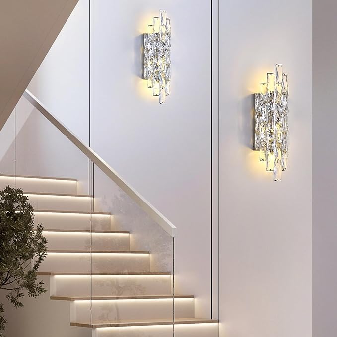 Modern Chrome Crystal Wall Sconce Light Fixtures, Wall Mount Lamps for Bedroom Living Room Bathroom Vanity Mirror