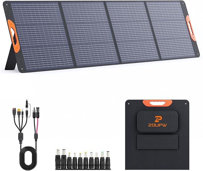 220 Watt Portable Solar Panel for Power Station,Camping Essentials,18.6V Foldable Solar Charger with Solar Cable 23.5% High Efficiency IP67 Waterproof 4 Kickstands for Camping RV Blackout