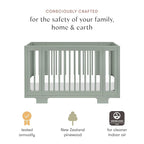 Babyletto Yuzu Convertible All-Stages Bassinet, Midi, Full-Size Crib in Light Sage, Greenguard Gold Certified, Portable & Adjustable with Conversion Kits and Pads Included