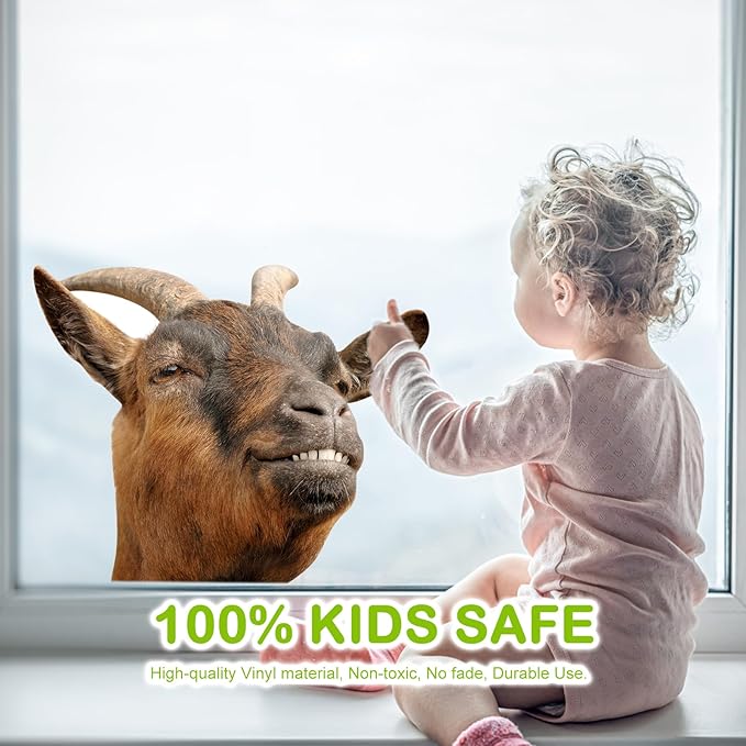Smiling Goat Window Stickers Decor Funny Wall Stickers Peel and Stick Cute Goat Animals Wall Decals Removable Funny Goat Wall Window Decor for Farmhouse Kitchen Door Closet
