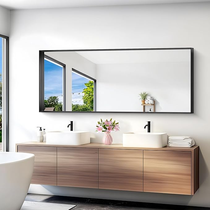 Black Bathroom Mirror, 72x30 Inch Rectangular Deep Frame Mirror, Large Wall Mounted Bathroom Vanity Mirror Over Sink for Bedroom,Restroom, Living Room, Hangs Vertically or Horizontally