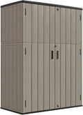 KINYING Outdoor Storage Cabinet Waterproof, 57 Cu.ft Resin Vertical Outdoor Storage Shed for Patio Furniture, Garden Tools, Pool Accessories, Mower Storage (Brown)