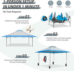 EAGLE PEAK 13x13 Straight Leg Pop Up Canopy Tent Instant Outdoor Canopy Easy Single Person Set up Folding Shelter w/Auto Extending Eaves 169 Square Feet of Shade (Light Blue)