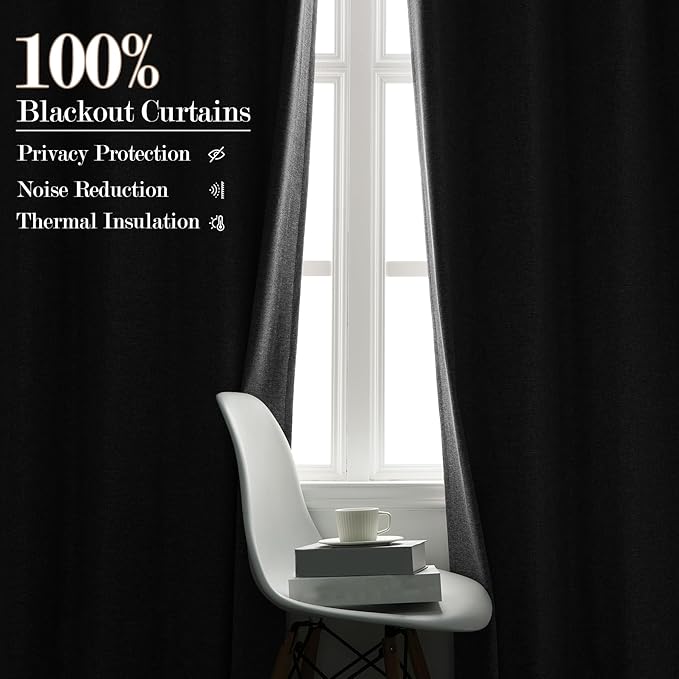 Extra Wide 100% Blackout Linen Textured Curtains - Room Dividers, W200 x L84 (1 Panel), Pinch Pleat Drapes for Living Room, Full Light Block Out Drapery for Sliding Door, Light Grey