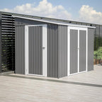 8x6 FT Outdoor Storage Shed with Sloping Roof, Lockable Double Doors & Adjustable Side Door, Weatherproof with Frame Floor, Compact Metal Tool Shed for Garden, Backyard and Patio