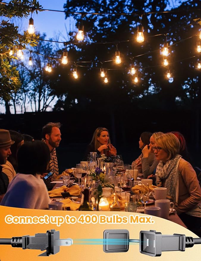 Svater Outdoor Led String Lights 50FT, Patio Lights with 16pcs S14 Shatterproof Bulbs, 1 Watt E26 Dimmable 2700K Warm White, IP65 Waterproof, Commercial Grade Light