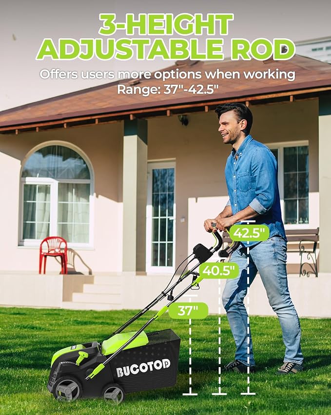 2-in-1 16-Inch Dethatcher & Scarifier Electric Corded, 15 Amp Copper Motor, Electric Lawn Dethatcher with 5-Position Depth Adjustment, 14.5 gal Thatch Bag,Walk Behind for Yard Lawn Garden Care