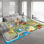 Kids Rug Play Mat for Toy Cars,City Life Road Traffic Educational Carpet,Have Fun Throw Rug,Non-Slip Nursery Rug for Boy and Girl Bedroom 80×120cm/31×47in