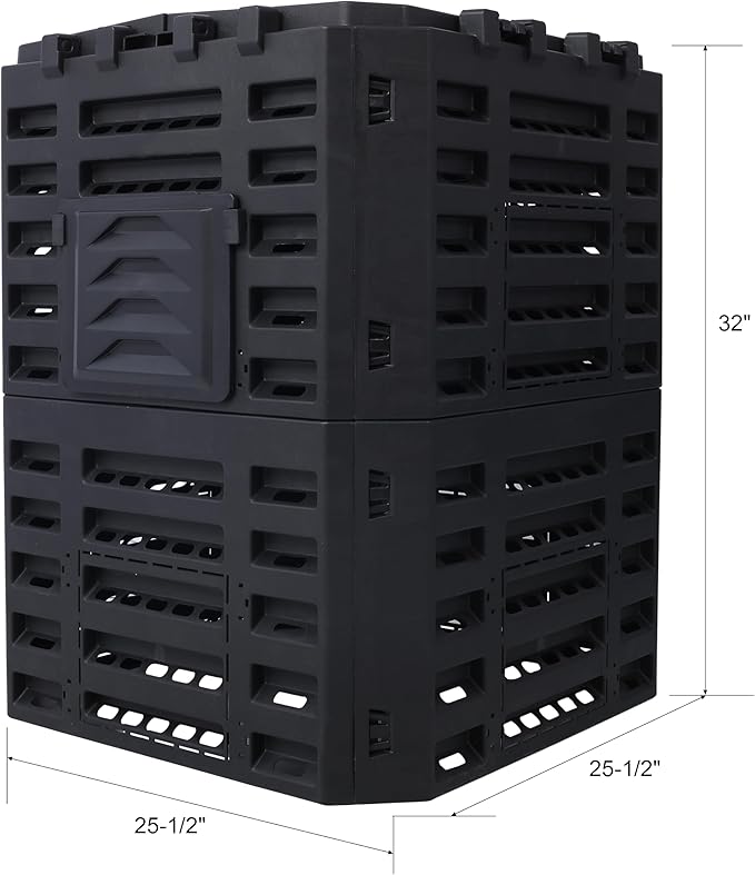 Black Garden Composter Bin - 90 Gallons (340Liter) of Recycled Plastic for Easy Assembly & Aerating Composting – Create Fertile Soil with Lightweight Outdoor Compost Box