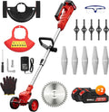 SHALL 24V Cordless Weed Wacker, 3-in-1 Electric Weed Eater Grass String Trimmer Edger, Telescopic Brush Cutter, 2 x 1.5Ah Battery Powered Lawn Mower with 3 Types Blades & Wheels for Yard Garden