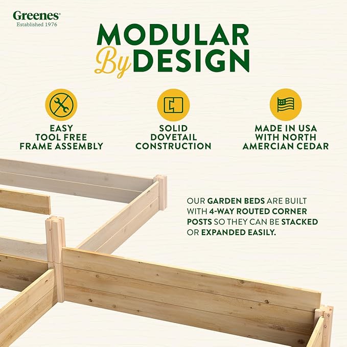 Greenes Fence Original Cedar Raised Garden Bed, 2' x 4' x 10.5" (3-Pack) - Made in USA with North American Cedar