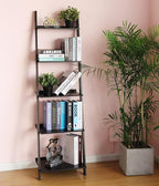 HYNAWIN Ladder Shelf 5 Tier Bookcase, Multipurpose Plant Flower Stand Bookshelf Storage Rack Shelves, Wood Look Accent Bamboo Frame Modern Furniture Home Office (Black)