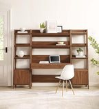 Modway Bixby 3-Piece Home Office Desk and Bookshelf Display Case in Walnut