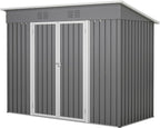 4'x8' Metal Shed Outdoor Storage Shed,Metal Steel Utility Tool Shed Storage House with Double Lockable Doors and Air Vent for Backyard Garden Patio Lawn Gray