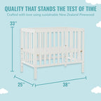 Edgewood 4-In-1 Convertible Mini Crib In White, JPMA Certified, Non-Toxic Finish, New Zealand Pinewood, With 3 Mattress Height Settings, Included 1" Mattress Pad