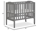 2-in-1 Portable Folding Stationary Side Crib in Storm Grey, Greenguard Gold Certified, Two Adjustable Mattress Height Positions,Made of Solid Pinewood, Flat Folding Crib