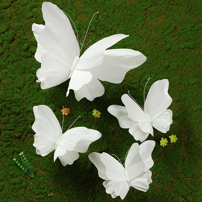 SUNBEAUTY Large Butterfly Party Decorations, 3D White Paper Butterflies Wedding Decoration, Hanging Butterflies for Baby Shower Decorations Girls, Women, Paper Flowers for Wall Decoration, Set of 4