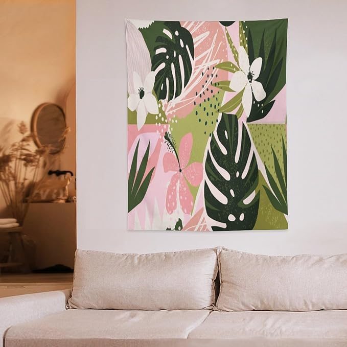 ICMOLYYENLO Tropical Green Plant Tapestry, Green Palm Leaves Natural Landscape Print Wall Tapestry for Bedroom Living Room Dormitory 40x60 Inch