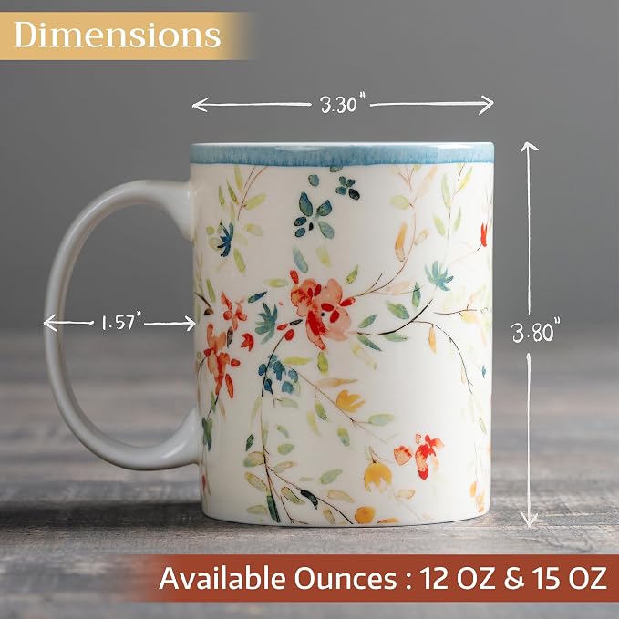 Maison d' Hermine Coffee Mug with Handles Tea Cups (15 Ounce, Pack of 1) | Fine Bone China Coffee Mugs for Hot Beverages Cappuccino Latte Home Restaurant Hotel Spring Summer -Colmar - Blue