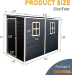 LANTRO JS Plastic Shed with Floor Included, Outdoor Plastic Shed, 4x8FT Storage Shed with Floor Included with Two Windows, Lockable Doors for Garden Tools